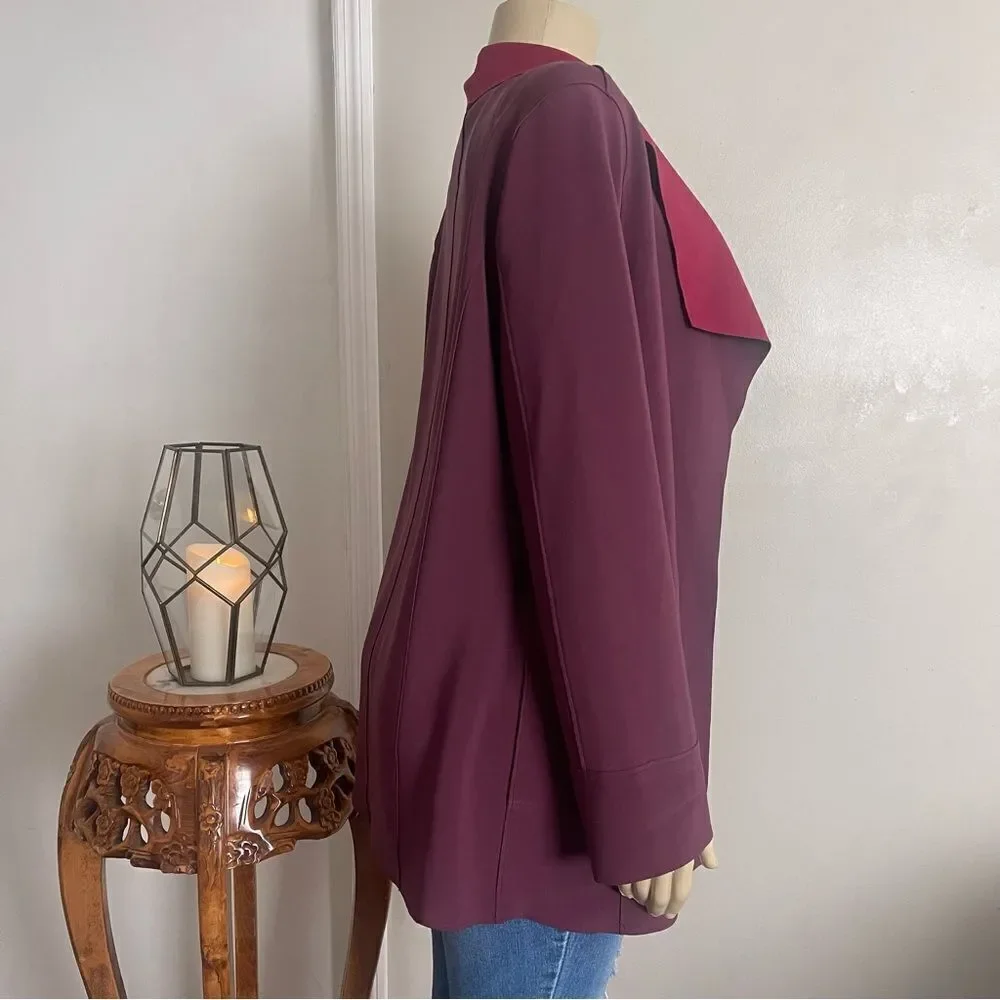 Chicos Travelers Sz 1 (Med 8-10)‎ Open Front Jacket Deep Merlot Blazer Pockets